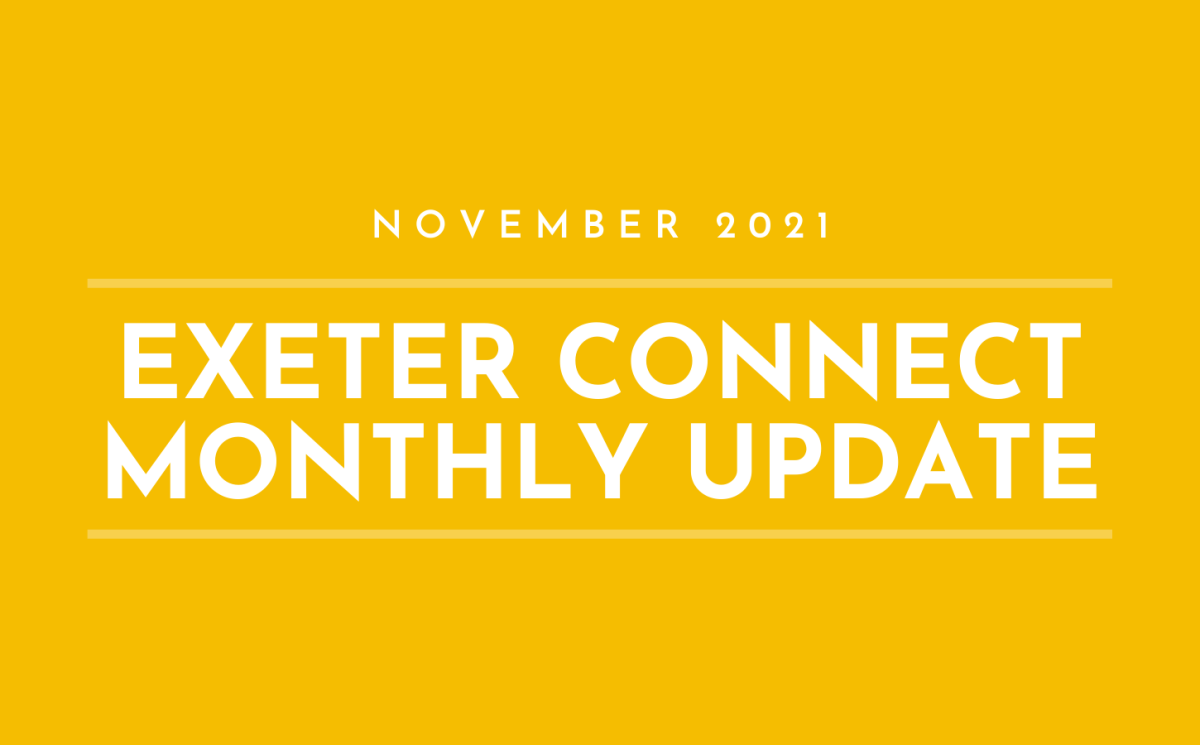 White text on a yellow background which reads 'November 2021 Exeter Connect Monthly Update'